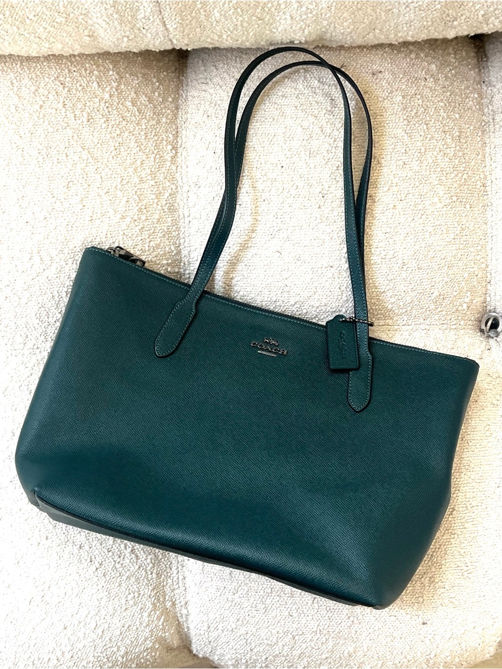 Coach Pebbled Leather Tote in Deep Green